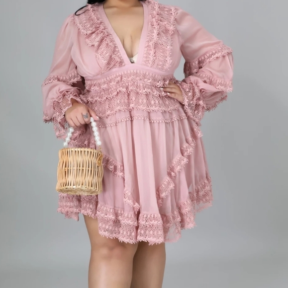 Gorgeous blush pink lace hem plus size dress - Picture 3 of 9